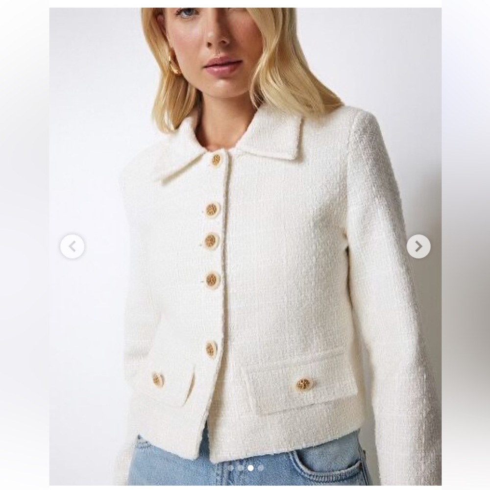 Zara Ivory Bouclé Button-Front Blazer